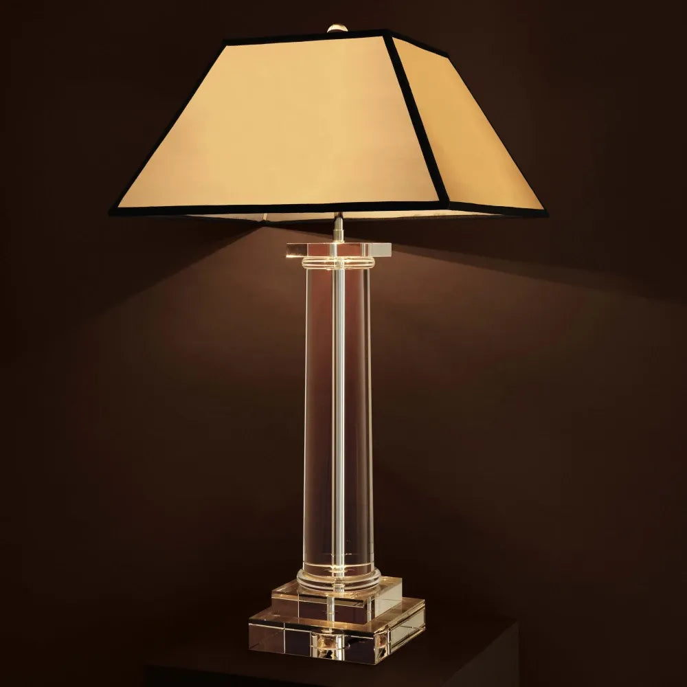 Veioza din Metal/Sticla Transparent/Argintiu si Stofa Gri H85xL48cm Kensington Eichholtz