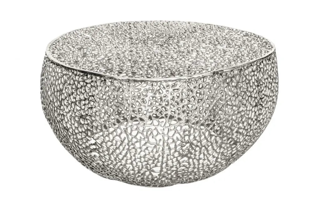Masuta de cafea din Metal Argintiu D80xH41cm Leaf