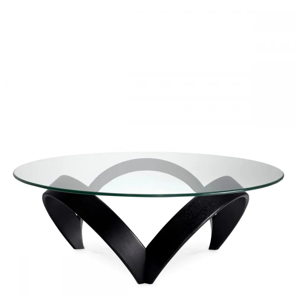 Masuta de cafea Rotunda din Furnir Negru si Sticla securizata Transparent D110xH36.5cm Soquel Eichholtz