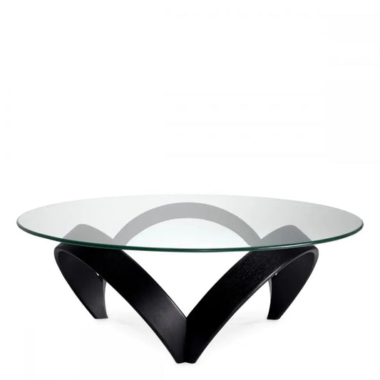 Masuta de cafea Rotunda din Furnir Negru si Sticla securizata Transparent D110xH36.5cm Soquel Eichholtz