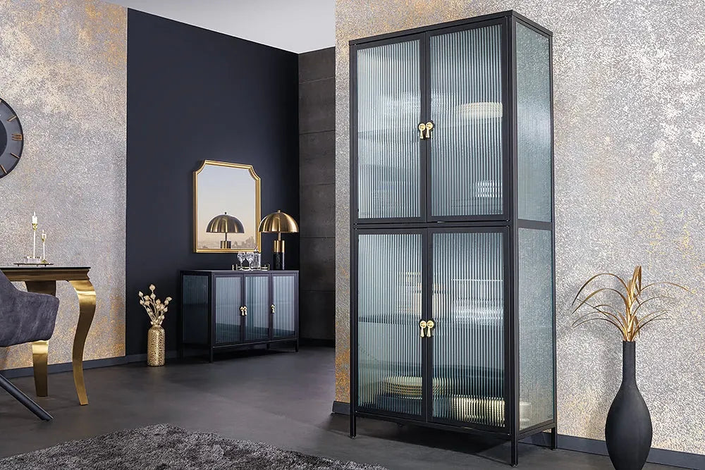 Dulap din Metal Negru si Metal/Sticla securizata Negru/Transparent L80xH180cm AMSTERDAM