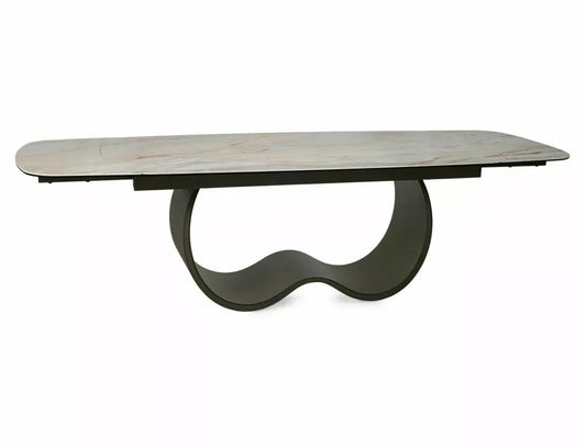 Masa extensibila din Metal Cupru si Sticla securizata+Ceramica Bej lucios L198-274xH76cm Casablanca