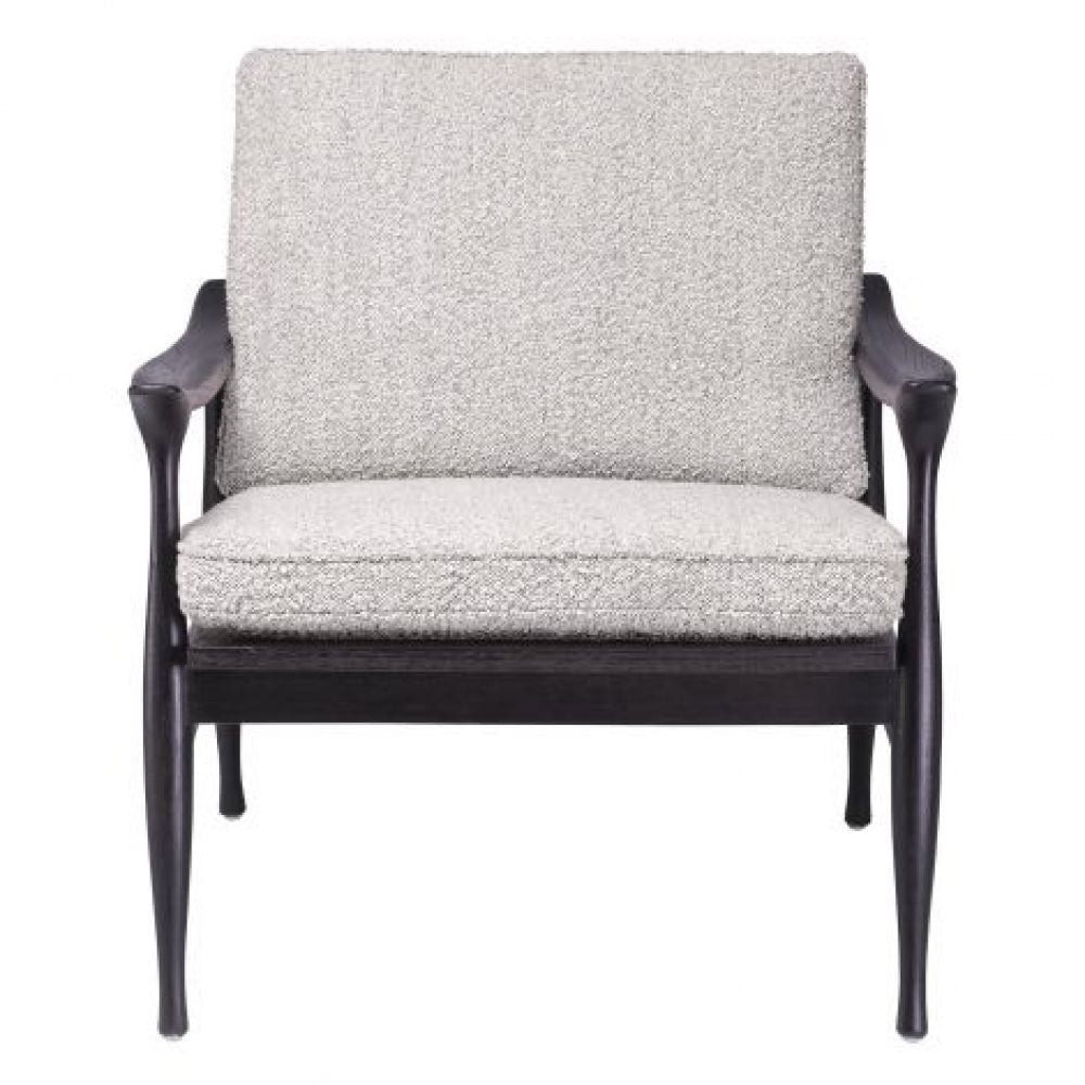 Fotoliu tapitat cu Boucle Gri cu baza din Lemn Negru H81xL77xA82cm Manzo