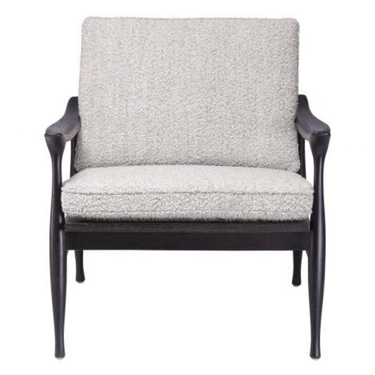 Fotoliu tapitat cu Boucle Gri cu baza din Lemn Negru H81xL77xA82cm Manzo