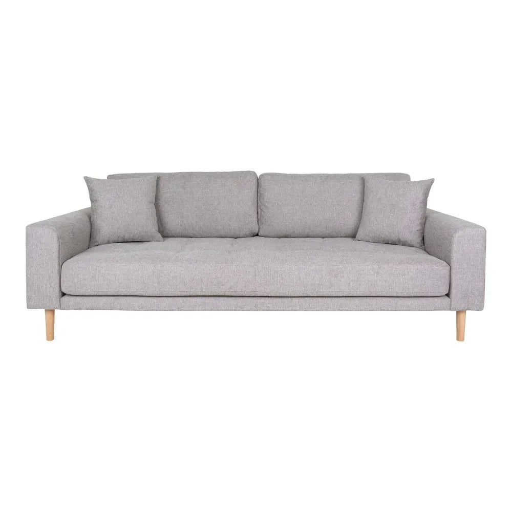 Canapea de 3 locuri cu picioare din lemn de fag maro tapitata cu Stofa Gri deschis L210xH76cm Lido