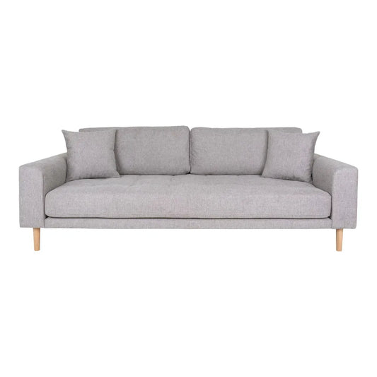Canapea de 3 locuri cu picioare din lemn de fag maro tapitata cu Stofa Gri deschis L210xH76cm Lido