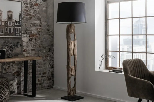 Lampa de podea din Lemn Maro si Textil Negru H177xD55cm Barracuda