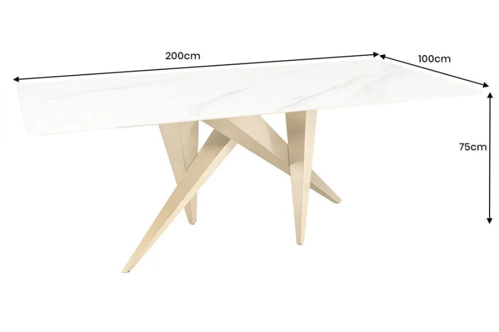 Masa din Ceramica Alb cu efect de marmura si Metal Auriu L200xH75cm Art living