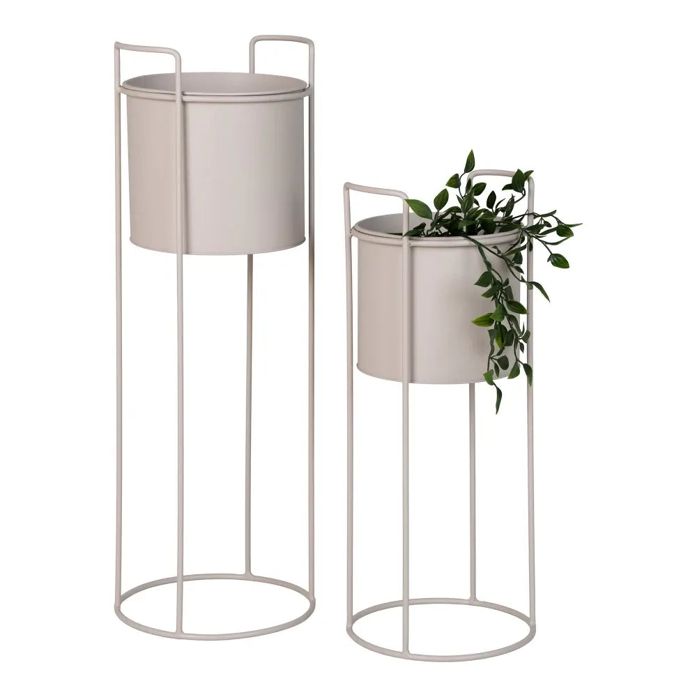Set 2 ghivece din Metal Bej H50/65xD18/21,5cm Rabo