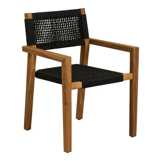 Set 2 scaune de exterior din Funie Negru si Lemn de salcam Maro L57xH83cm Anzio