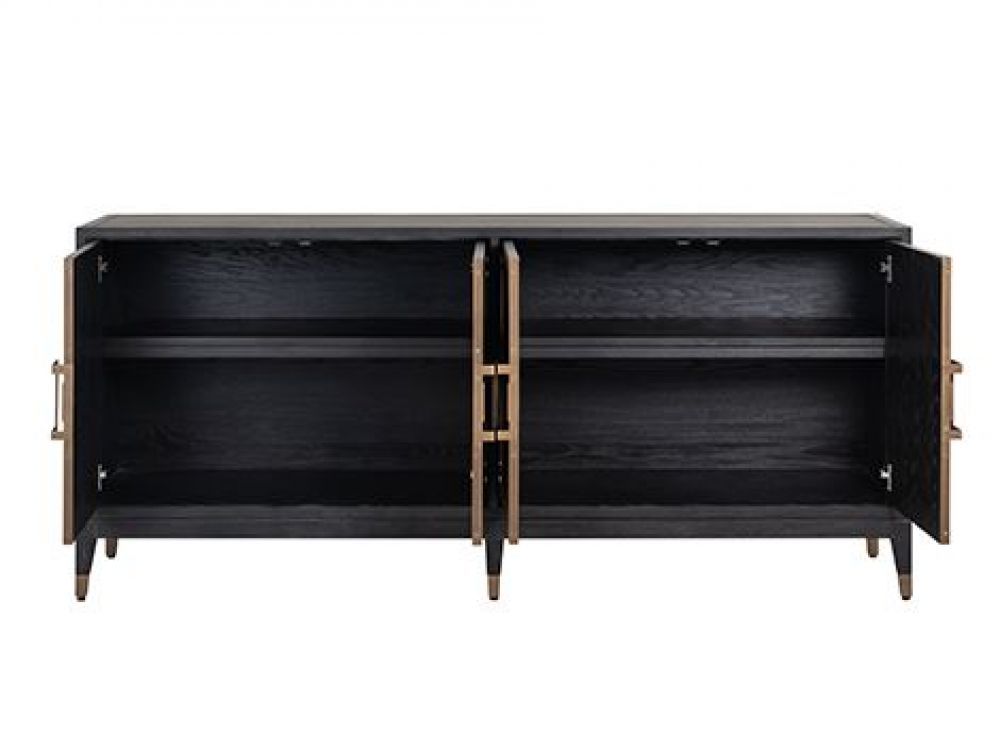 Comoda din piele ecologica si Lemn masiv de stejar Bej/Negru Bloomingville L193xH86cm Richmond Interiors