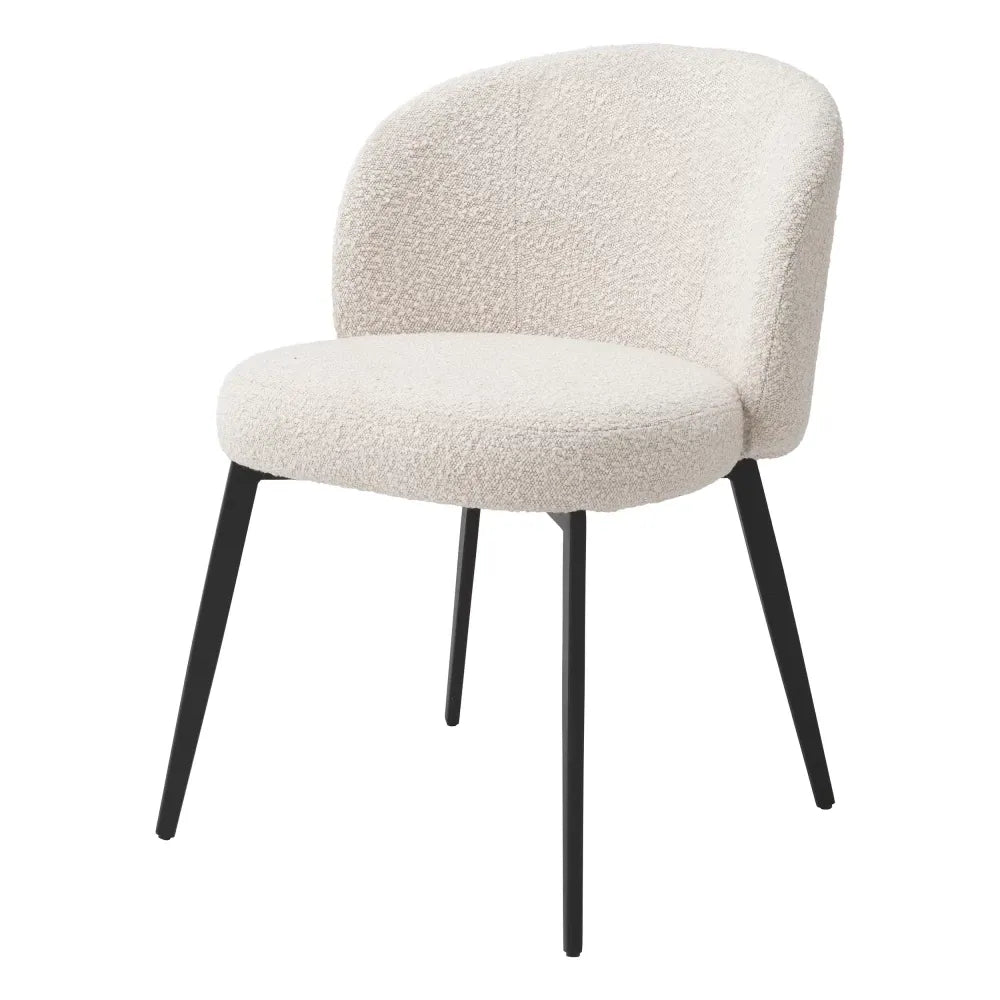 Set 2 scaune tapitat cu Stofa boucle Crem cu picioare din Metal Negru H79xL56xA58cm Lloyd Eichholtz