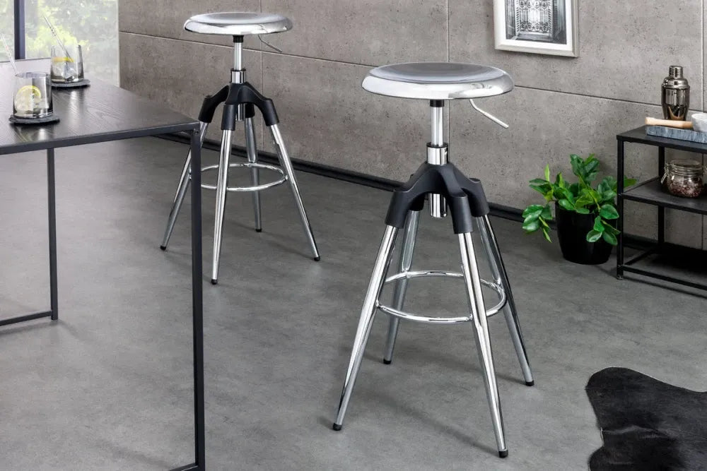 Scaun de bar din Metal Argintiu cromat H81xL39cm Industrial