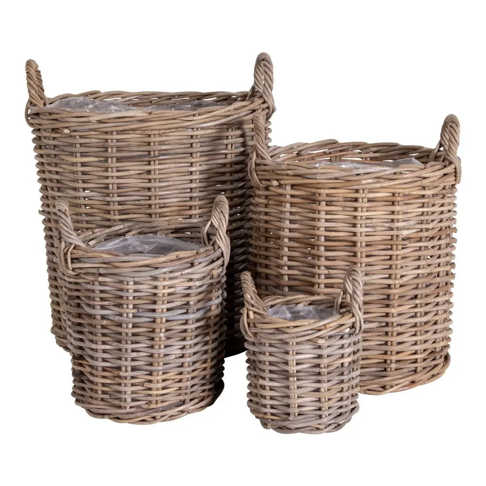 Set 4 cosuri din Ratan/Plastic Maro/Transparent H28/38/48/58xD20/30/40/50cm Caor