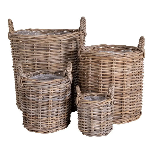 Set 4 cosuri din Ratan/Plastic Maro/Transparent H28/38/48/58xD20/30/40/50cm Caor