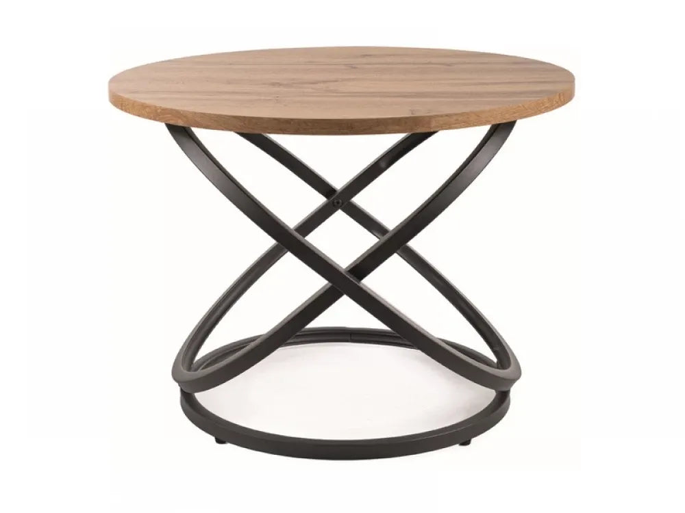 Masuta de cafea Rotunda din MDF/Furnir Maro si Metal Negru D60xH45cm Eos