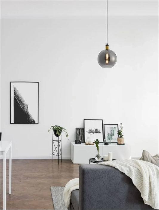 Pendul structura din Metal Negru/Auriu si abajur din Sticla Fumuriu H180xL25cm IP20 MIRRO