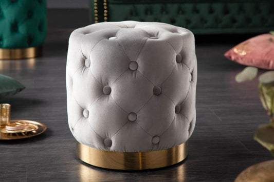 Taburet rotund tapitat cu Catifea Gri D37xH38cm Barock