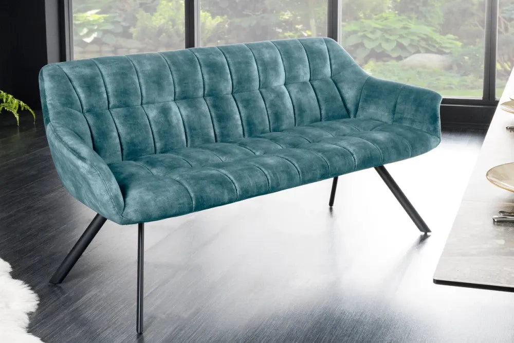 Banca din Metal Negru si Stofa Turcoaz H85xL165cm Papillon