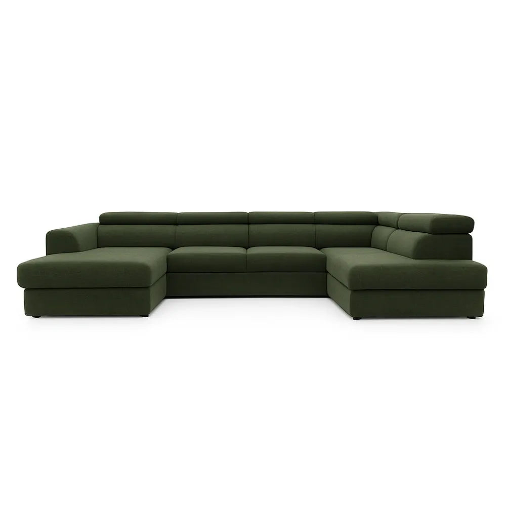 Coltar Extensibil cu spațiu depozitare in formă U Bergamo III catifea Vogue verde