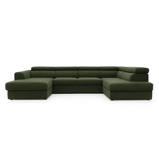 Coltar Extensibil cu spațiu depozitare in formă U Bergamo III catifea Vogue verde