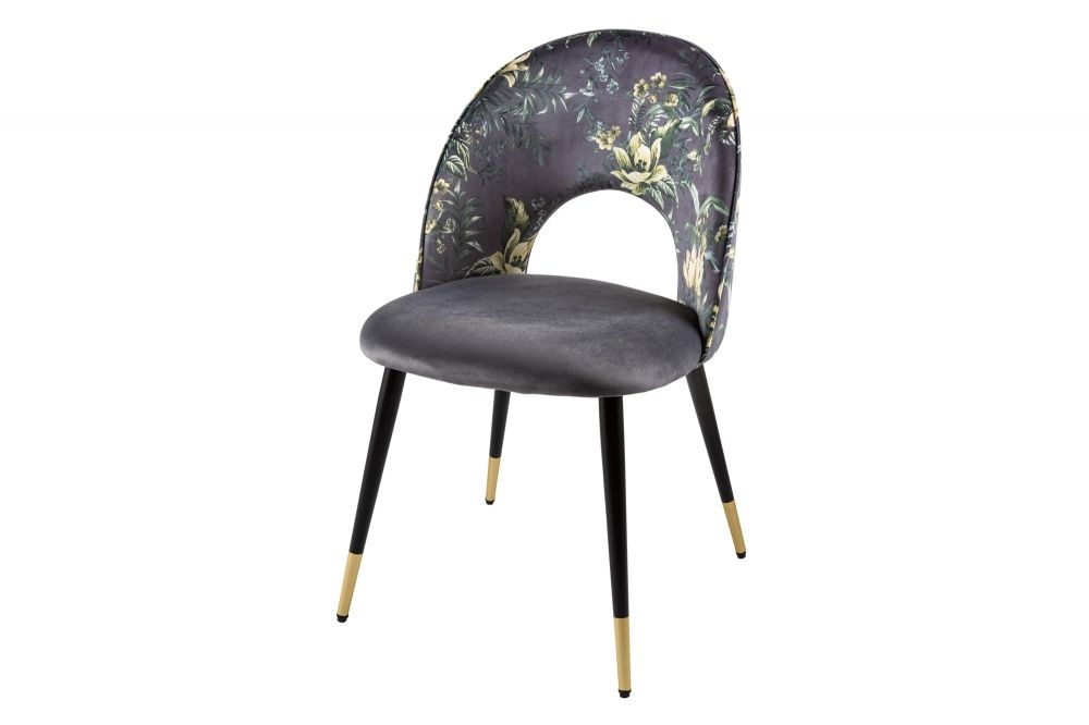 Set 2 scaune tapitat cu Catifea Gri cu picioare din Metal Negru/Auriu H83xL53xA57cm Boutique