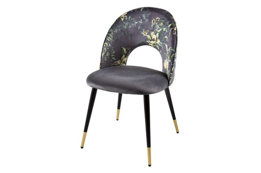 Set 2 scaune tapitat cu Catifea Gri cu picioare din Metal Negru/Auriu H83xL53xA57cm Boutique
