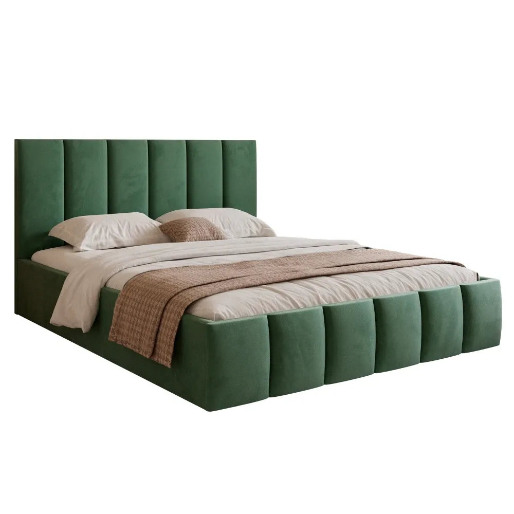 Pat 180 x 200 tapitat cu Catifea Velutto Verde Lerena