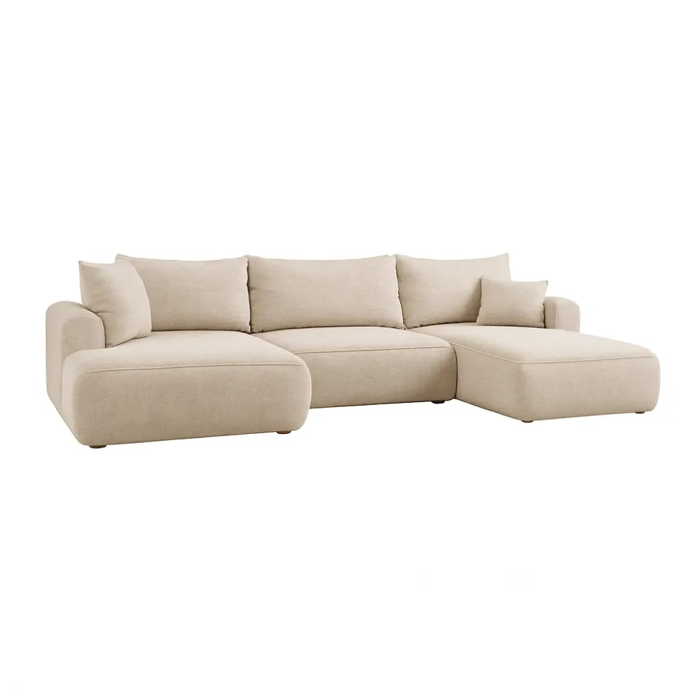 Coltar extensibil catifea vogue bej cu lada depozitare Nubio III 364x159cm