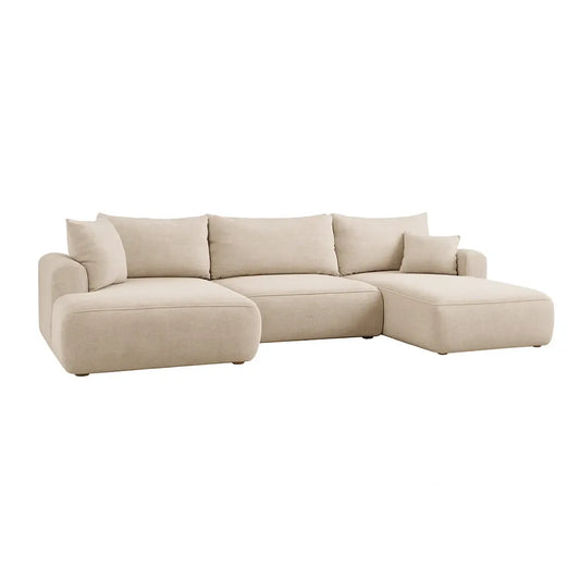 Coltar extensibil catifea vogue bej cu lada depozitare Nubio III 364x159cm