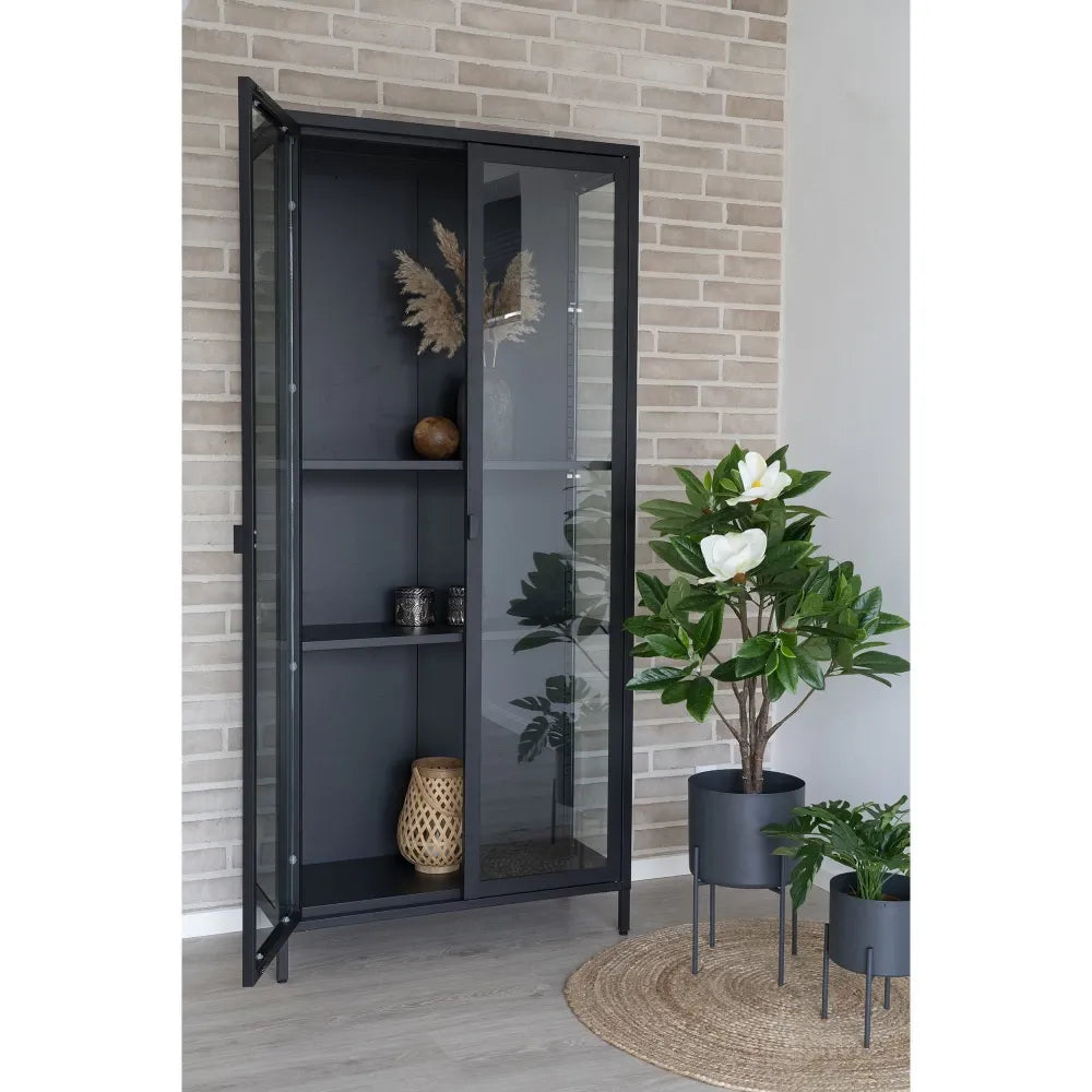 Dulap cu 2 usi din Sticla transparenta si Metal Negru L80xH175cm Brisbane