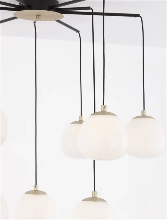 Lustra structura din Metal Negru/Auriu si abajur din Sticla Alb H70xL75cm IP20 THE EGG