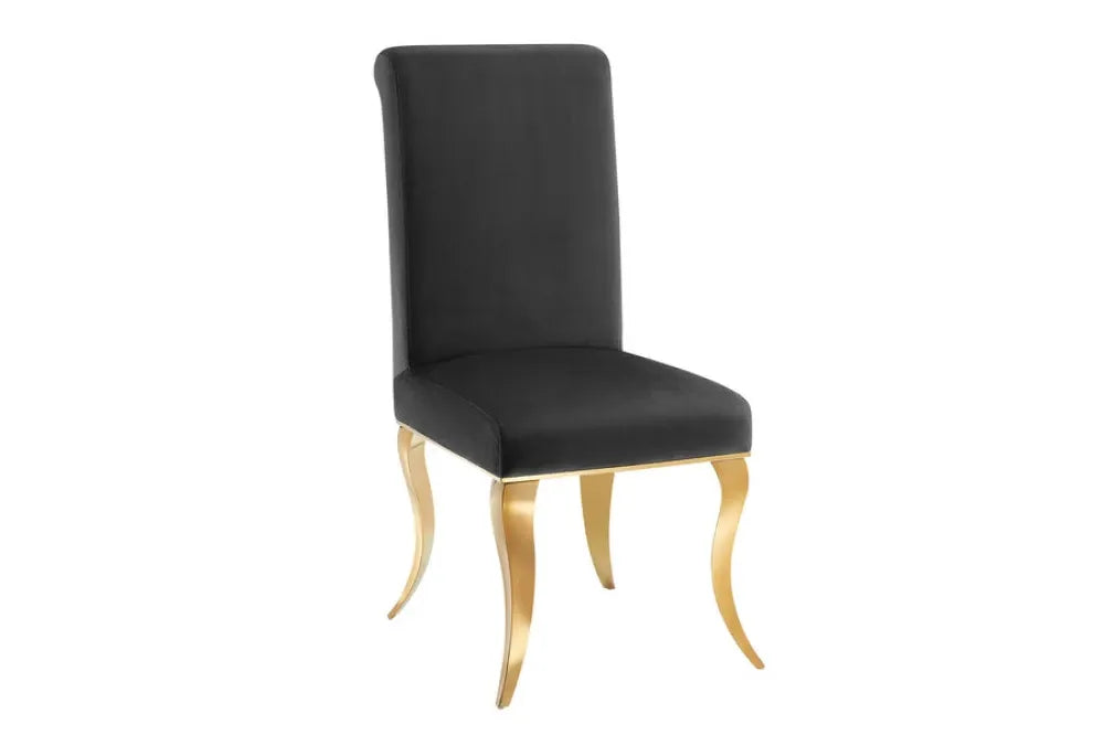 Set 2 scaune tapitat cu Catifea Negru si picioare din Metal Auriu H105xL46xA56cm MODERN BAROCK