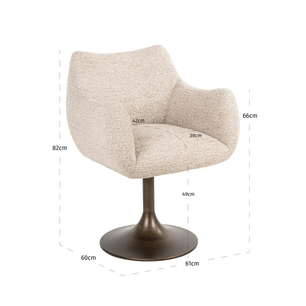 Scaun rotativ din Stofa Bej si Metal Bronz H79xL63xA62cm Aldo Richmond Interiors