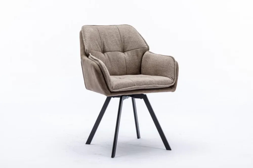 Scaun pivotant tapitat cu Microfibra Bej taupe cu picioare din Metal Negru H85xL63xA62cm Lounger