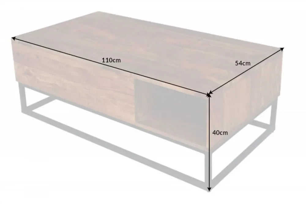 Masuta de cafea Dreptunghiulara din Lemn masiv de sheesham Maro si Metal Negru L110xH40cm Makassar