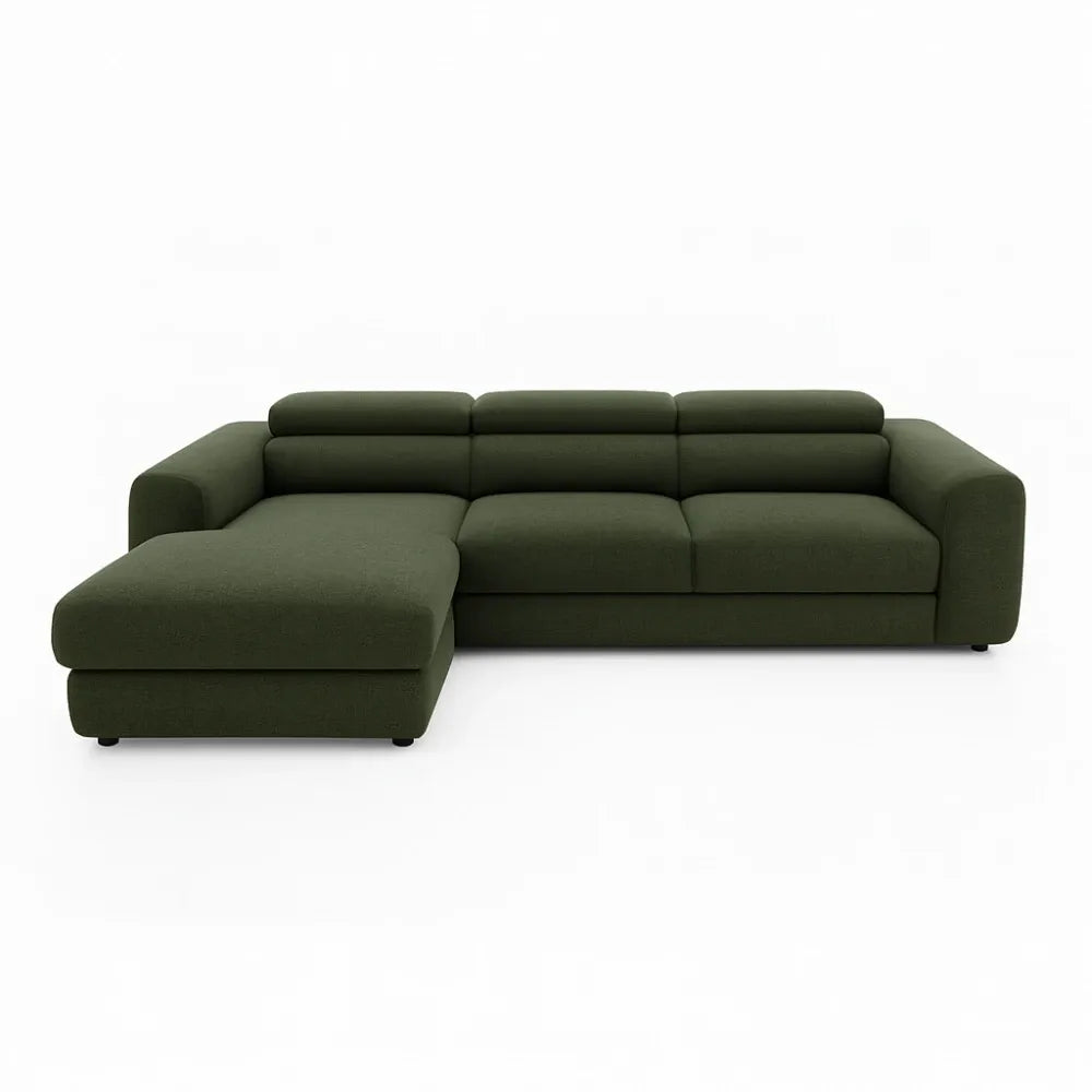 Coltar Extensibil cu spațiu depozitare in formă L Bergamo I catifea Vogue verde