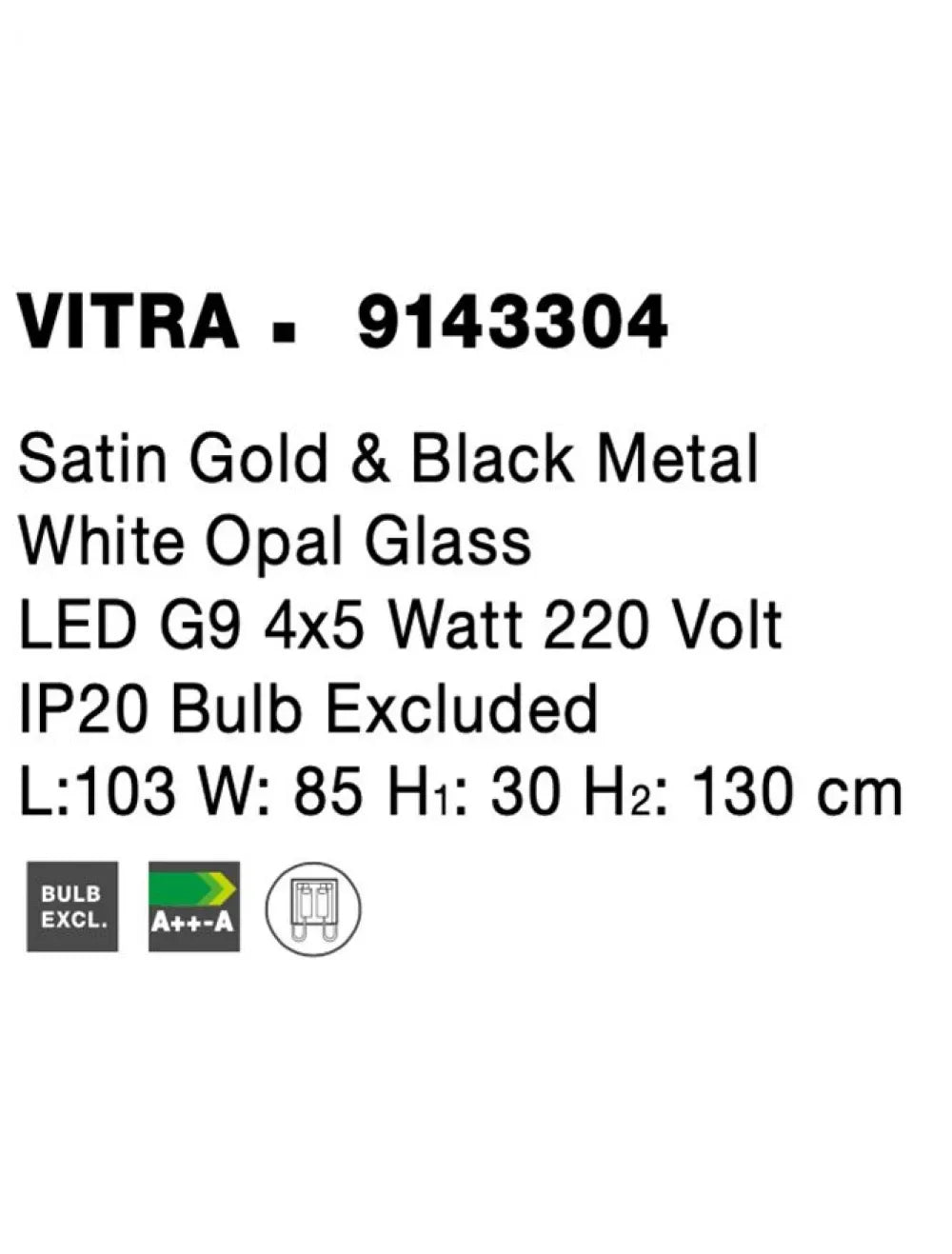 Lustra structura din Metal Negru/Auriu si abajur din Sticla Alb H130xL103cm IP20 VITRA