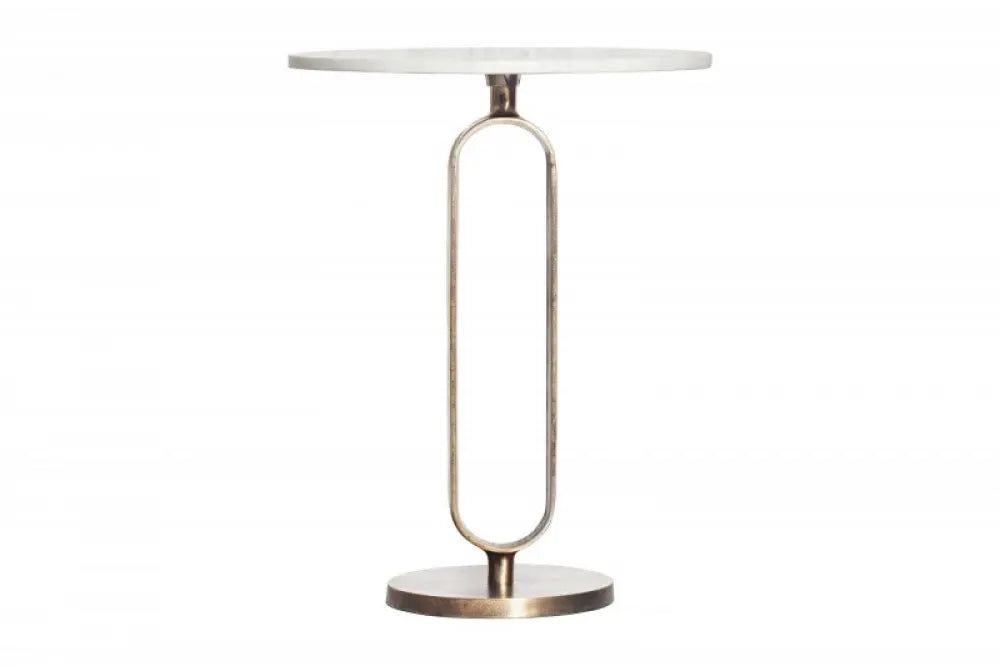 Masuta laterala Rotunda din Marmura Alb si Metal Auriu antichizat D45xH60cm Elegance