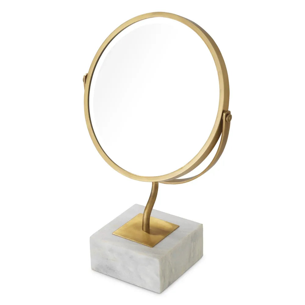 Oglinda de masa din Metal/Marmura Alama/Alb L42.5xH63cm Jovanni Eichholtz