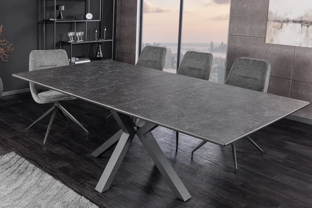 Masa din Sticla securizata/Ceramica Gri grafit si Metal Negru L160-200xH76cm Eternity