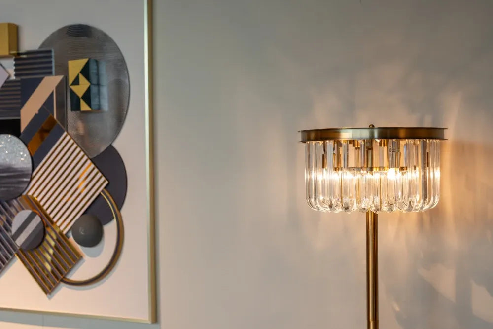 Lampa de podea din Metal/Cristal/Marmura Bronz/Transparent/Negru L40xH150cm Dagmar