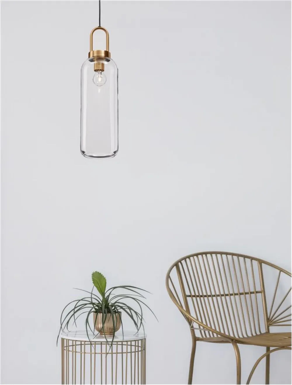 Pendul structura din Metal Alama si abajur din Sticla Transparent H255xL15.5cm IP20 IRVINE