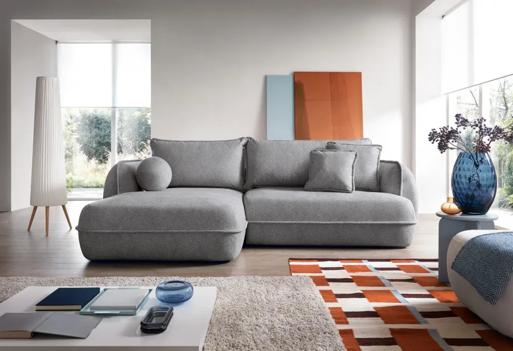 Coltar extensibil cu spatiu depozitare din Stofa Gri deschis Visby
