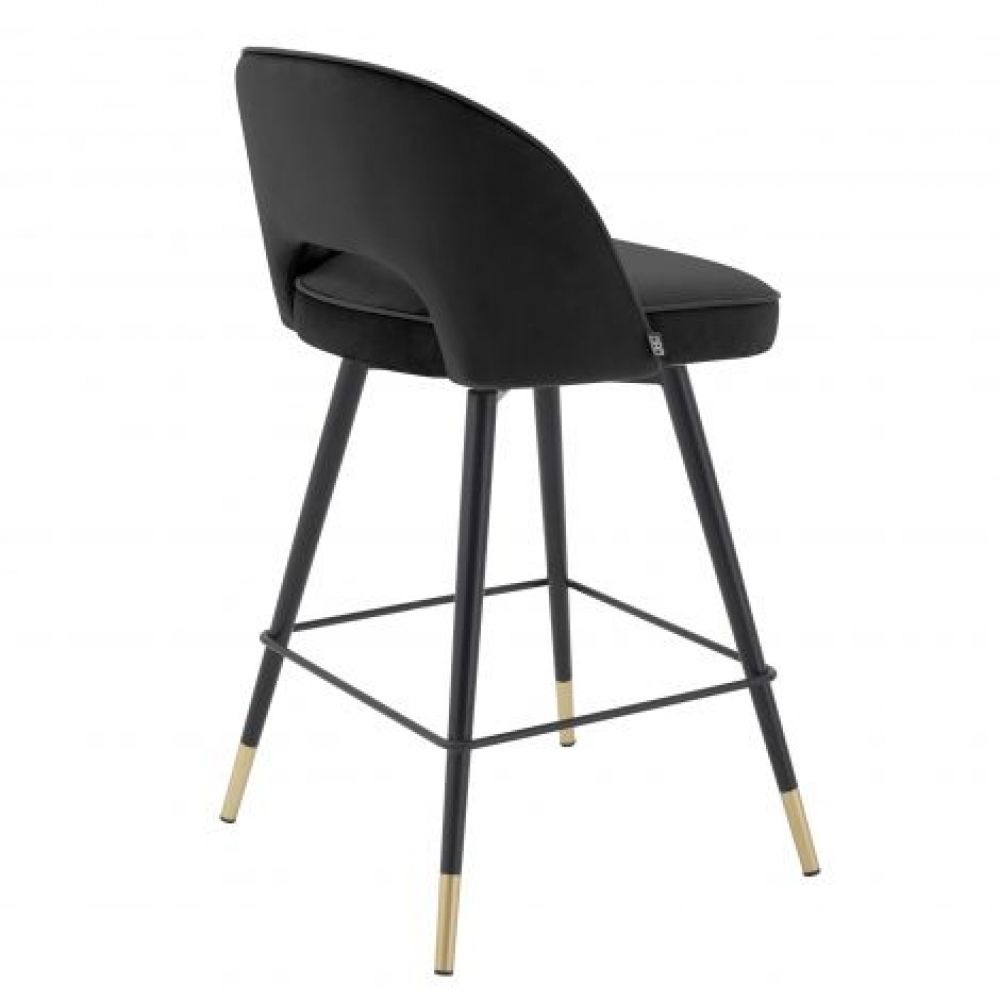 Set 2 scaune de insula rotative tapitat cu Catifea Negru cu picioare din Metal Negru/Auriu H93xL51xA52cm Cliff