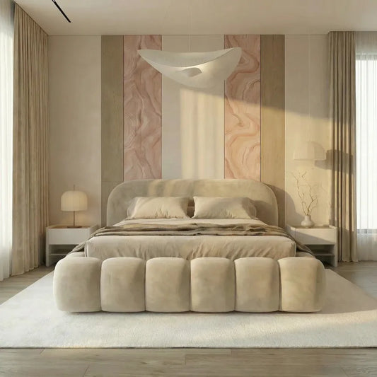Pat tapitat cu material catifea Bej 180 x 200 Orlando slim