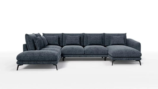 Coltar in forma de U tapitat cu Chenille Albastru Sajma 12 L377x228cm Aspen