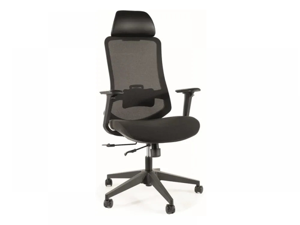 Scaun de birou cu inaltime reglabila tapitat cu Stofa/plasa Negru cu picioare din Plastic Negru H120-132xL64xA49cm Ergon