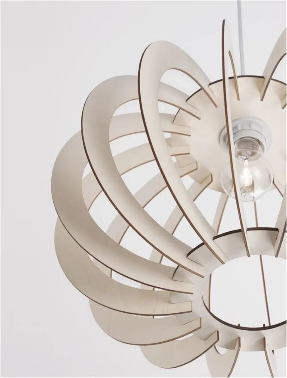 Pendul structura din Metal Alb si abajur din Lemn Bej H126xL40cm IP20 OTTOLINE