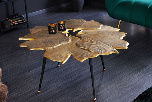 Masuta de cafea Asimetrica din Metal si Metal Auriu/Negru L95xH47cm Ginkgo Leafs